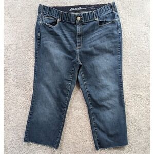Eddie Bauer Jeans Women's 22W Blue Curvy Bootcut Cropped Raw Hem Pull On Stretch